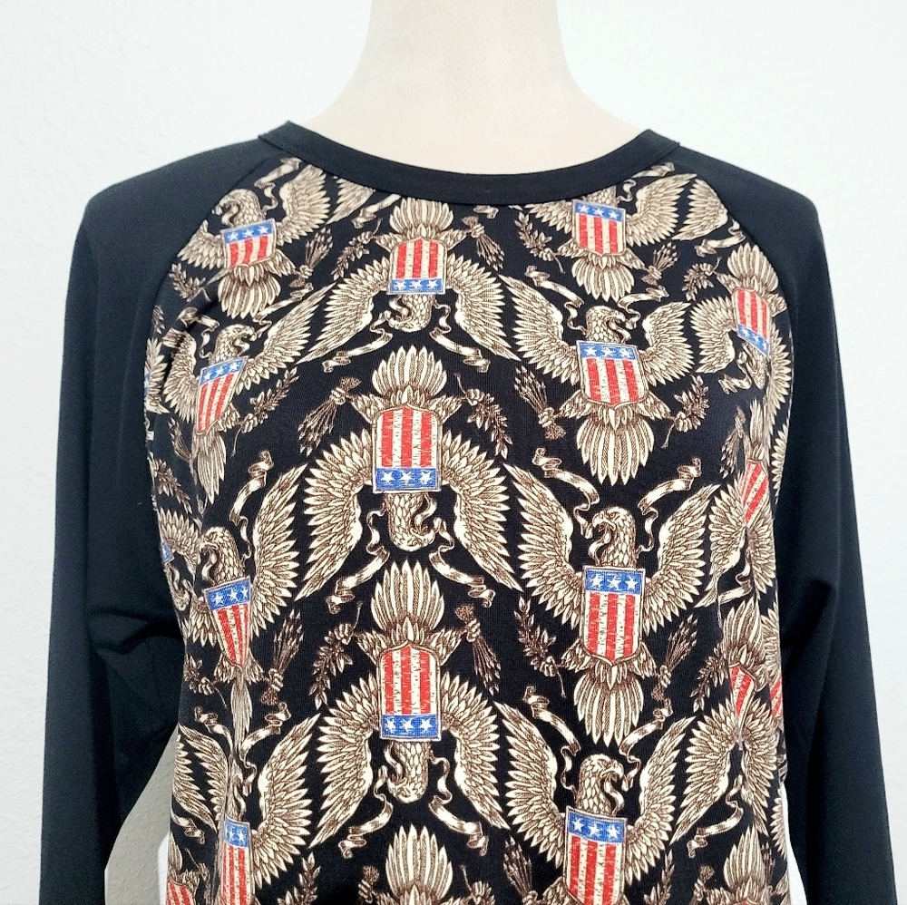LULAROE Woman's Patriotic Raglan Sleeve Jersey Top Shirt 4th Of July Size Large - Picture 5 of 12